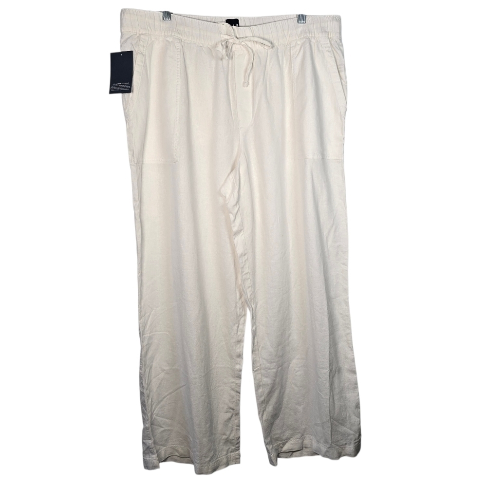 NWT Gap Women's White Linen Blend Wide Leg Flowy Pants Size XL Elastic Waist